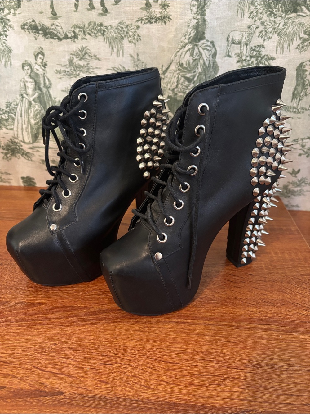 Jeffrey Campbell Black Spike Lace-Up Platform Boots